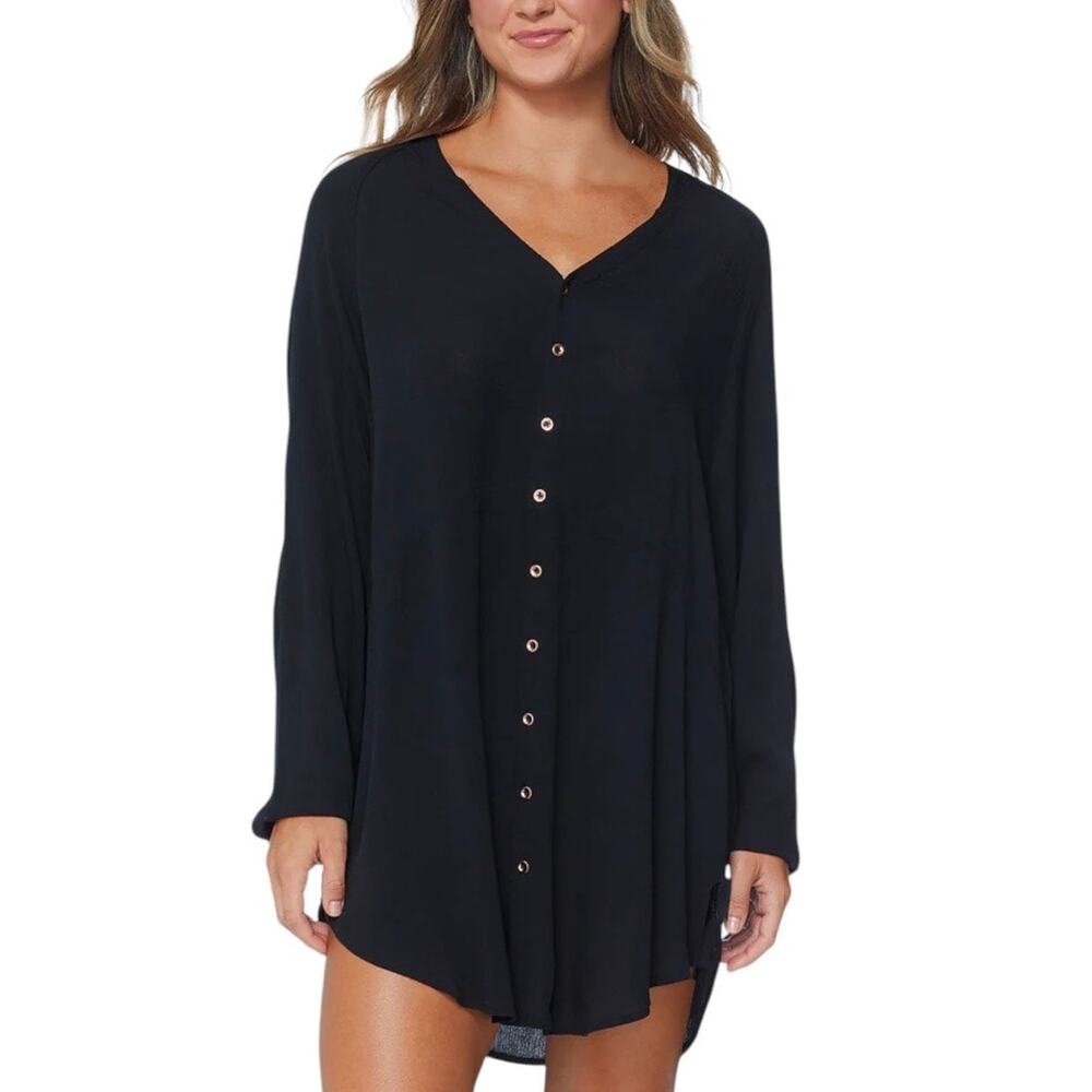 Raisins Junior’s Belize Beach Shirtdress Swimsuit Coverup Black Size S